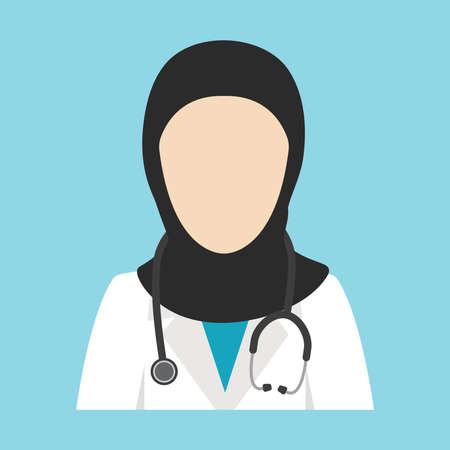 Islamic Female Doctor Avatar Animated Cartoon Vector Illustration Design Wearing Hijab and Stethoscopeのイラスト素材