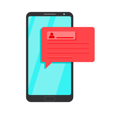 Animated Handphone Mobile Device with Chatting and Messages Pop Up Notification in Bubble Speech Icon Vector for Business and Interface Website Element Illustrationのイラスト素材