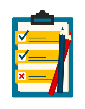 To Do List checklist cupboard with color pencils icon sign vector illustration design with simple flat check mark isolated on white background for business, web, and interface iconのイラスト素材