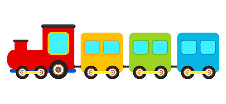 Cute Toy Train Passenger Transportation Icon Vector Illustration for Kids and Children Coloring and Drawing Book Isolated on White Backgroundのイラスト素材