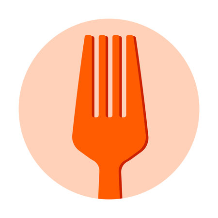 Cartoon Fork for Dishware Cartoon Doodle Sticker in Orange Circle Shape Background Vector Illustration Isolated on White Backgroundのイラスト素材