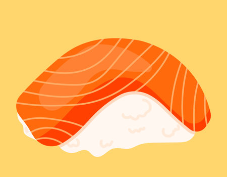 Cute Single Salmon Sushi Icon in Animated Cartoon Isolated Vector Illustration for japanese food cuisineのイラスト素材