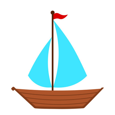 Sail boat. Cute boat with sails isolated on white background. Vector illustration in a flat styleのイラスト素材