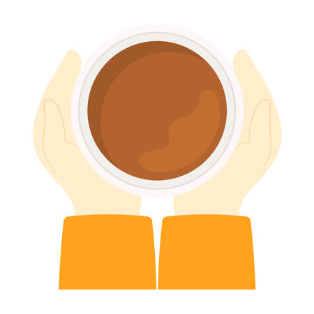 Top view of coffee and tea with hand in cafe table graphic vector illustration isolated on white backgroundのイラスト素材