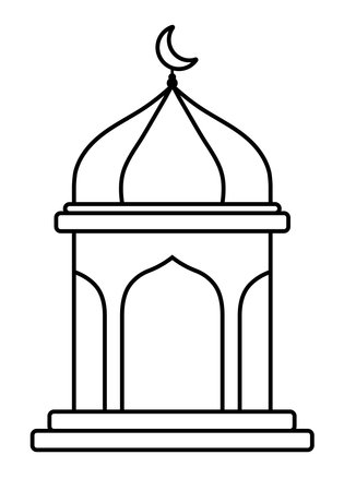 Black Line Simple Islamic mosque icon symbol clip art cartoon vector illustration design for ramadan, eid al fitr, al adha, isra mi'raj, muharramのイラスト素材