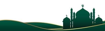 Islamic mosque in green landscape border silhouette icon symbol clip art cartoon animated vector illustration design for ramadan, eid al fitr, al adha, isra mi'raj, muharramのイラスト素材