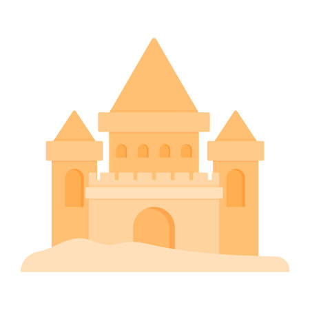 Simple sand castle and fortress in beach. Flat icon vector illustration isolated on white background for summer vacation element decorationのイラスト素材