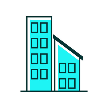Simple Blue Office Building with Line for Town and Cityscape Graphic Icon Clip art Illustration Isolated on White Backgroundのイラスト素材