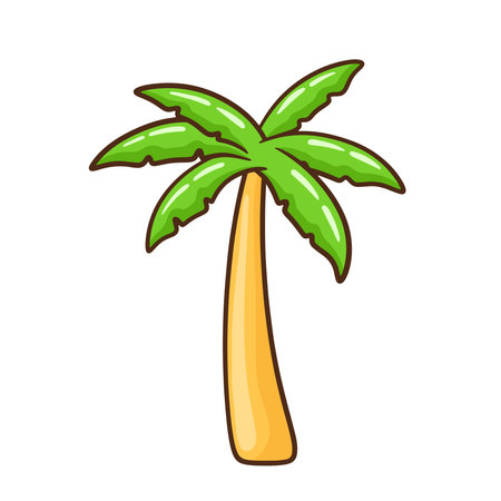 Palm Coconut Tree with Outline Vector Cartoon Animated Icon Clipart Graphic for Summer Isolated on White Backgroundのイラスト素材