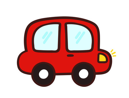 Simple Hand drawing Red Car Vehicle in Animated Cartoon Illustration Design for Kids Book Element Decorationのイラスト素材