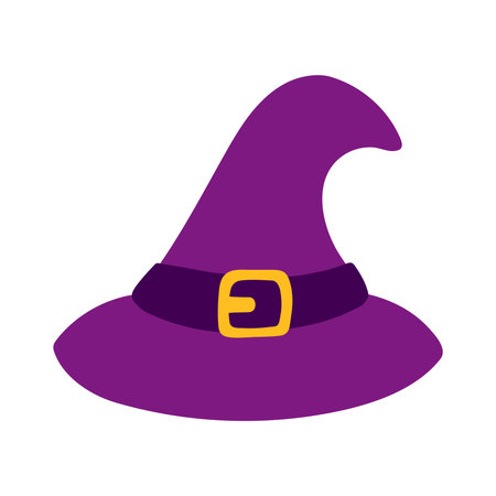 Flat witch hat cartoon on white background for your design for the holiday Halloween. Doodle Vector illustrationのイラスト素材