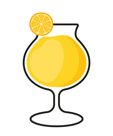Flat Orange Juice with Outline. Refreshing drinks : Mojito with lime, ice cube and orange slice. Cartoon Vector illustration. The concept of drinksのイラスト素材