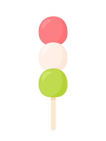 Mochi Dango Stick Japanese Sweet Dessert Food in Cute Animated Cartoon Vector Illustrationのイラスト素材