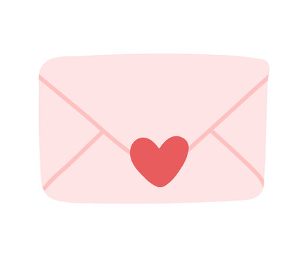 Hand drawn Love Letter in Envelope for romance love mail, message with Heart Shape Lock Icon Vector Illustration Sticker Doodle for Element Decoration Isolated on White Backgroundのイラスト素材