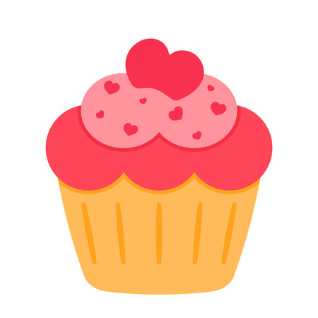 Cartoon drawing valentine cupcake cute flat sweet dessert muffin snack food vector clip art illustration isolated on white backgroundのイラスト素材