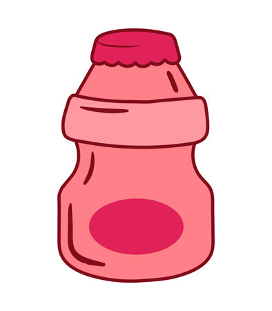 Hand drawn Cartoon Strawberry Yogurt Drink Doodle Sticker, Probiotic Drink, Yogurt Bottle, Korean Yogurt Drink Vector Illustration Isolated on White Backgroundのイラスト素材