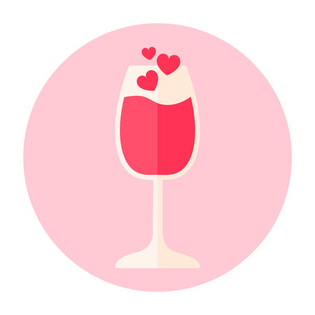 Flat Pink Love Drink in Cocktail Glass for Valentines Drink Icon Doodle Vector Illustration Ioslated with Heart Shapeのイラスト素材