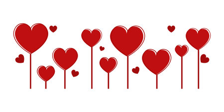 Red Heart Shape Bottom Border Frame for Valentine Banner and Background Element Decoration in Flat Vector Illustration isolated on White Backgroundのイラスト素材