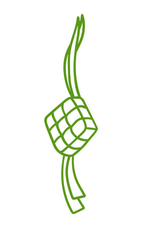 Hanging Ketupat in Line Icon Ramadan and Eid Food for Islam Background Decoration Elements Isolated on White Backgroundのイラスト素材