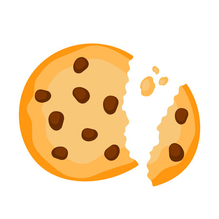 Traditional Delicious chocolate chip cookies with crumbs icon logo. Cartoon vector illustration isolated on white backgroundのイラスト素材