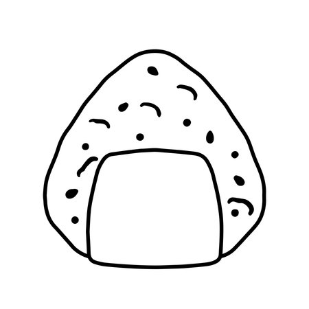 Black outline Onigiri Japanese Mixed Rice Ball in Cute Cartoon Vector Illustration for Coloring and Drawing Food and Beverage Isolated on White Backgroundのイラスト素材