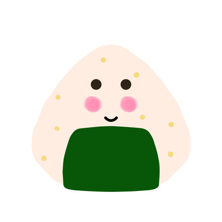 Cute Kawaii Delicious Onigiri Japanese Mixed Rice Ball with Grains, Seaweed, Edamame Hand Drawn Doodle Vector Illustration Isolated on White Backgroundのイラスト素材