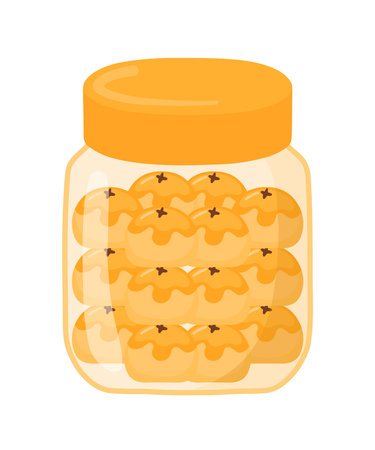 Kue Lebaran Nastar in Jar Traditional Indonesian Cookies with Pineapple Jam for Eid Al Fitr Flat Doodle Icon Logo. Cartoon vector illustration isolated on white backgroundのイラスト素材