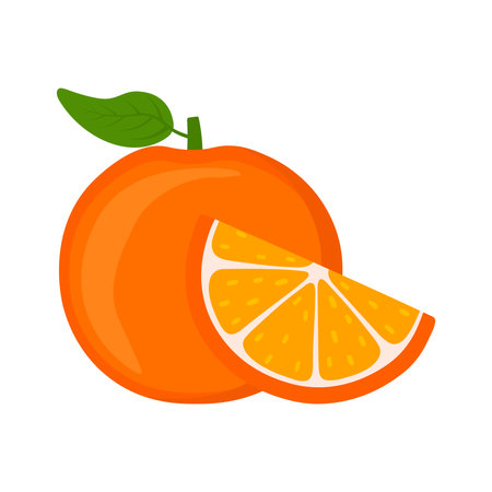 Flat cute orange tangerine fruit icon clipart cartoon animation vector illustration design for kids and children books for learning fruits and alphabet isolated on white backgroundのイラスト素材