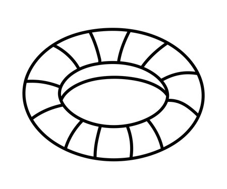 Black Line Art Drawing Rubber Floating Swimming Ring for Beach and Pool Holiday Element Decoration Isolated on White Backgroundのイラスト素材