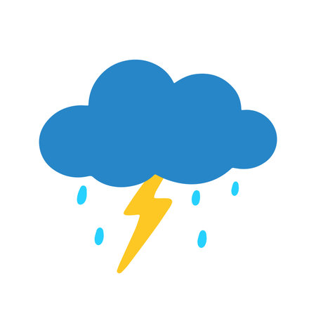 Flat cloud and rain with thunder vector in white background illustration graphic design isolated on white backgroundのイラスト素材