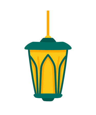 Flat Green Hanging Lantern Doodle for Islamic Header Element Decoration in Cute Cartoon Vector Illustration Isolated on White Backgroundのイラスト素材