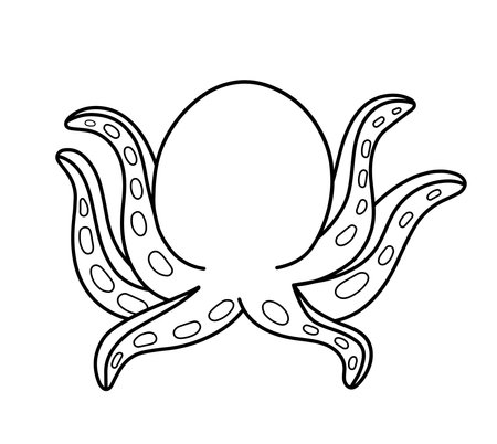 Cute Octopus Cartoon Vector Illustration in black line art color for icon clipart in kids ocean book isolated on white backgroundのイラスト素材