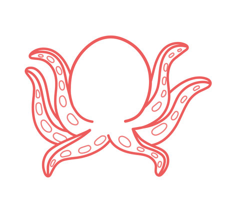 Cute Octopus Cartoon Vector Illustration in pink line art color for icon clipart in kids ocean book isolated on white backgroundのイラスト素材