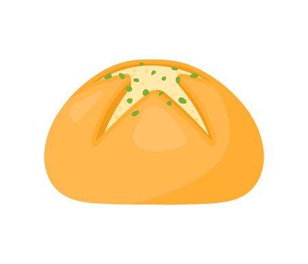 Flat Korean Cheese Bread in Cute Cartoon Element Decoration Vector Illustration Isolated on Transparent Backgroundのイラスト素材