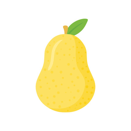 Flat yellow pear fruit with leaves icon in cute cartoon vector illustration isolated on transparent background for fresh summer holiday food and drinkのイラスト素材