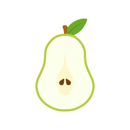 Flat pear half cut fruit with leaves icon in cute cartoon vector illustration isolated on transparent background for fresh summer holiday food and drinkのイラスト素材
