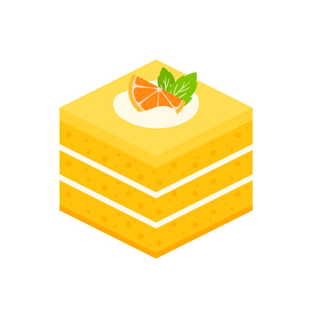 Isometric orange fruit sliced cake pastry sweet food dessert cartoon vector illustration isolated on transparent backgroundのイラスト素材