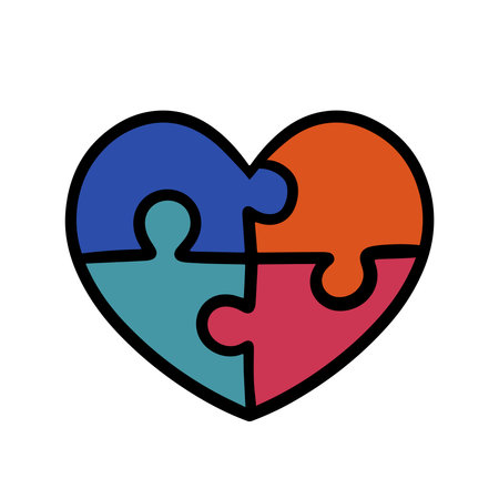 Puzzle pieces on heart shape for Autism Down Syndrome Icon Clipart Vector Illustration Isolated on transparent Backgroundのイラスト素材