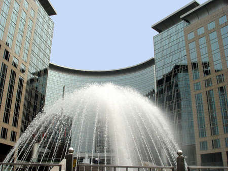 Fountain and Office buildingの写真素材