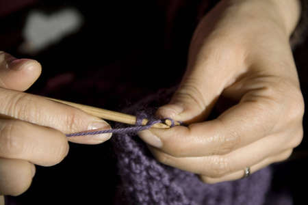 Close up of hands knittingの写真素材