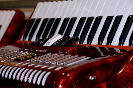 Shot of beautiful accordions for saleの写真素材