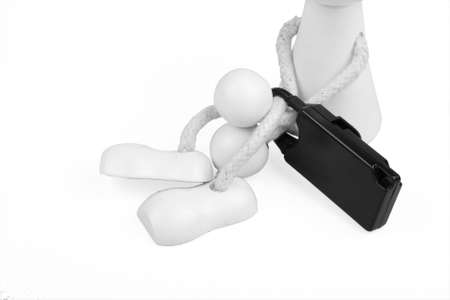 puppet is locked hands and feets on white backgroundの写真素材