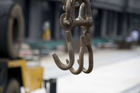 Crane hook has the fuzzy background の写真素材