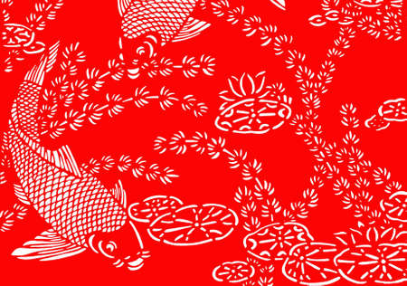 The traditional paper-cut fish on the whiteの写真素材