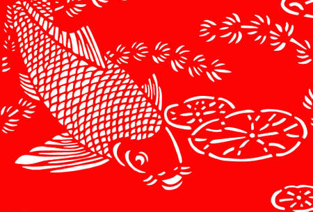 The traditional paper-cut fish on the whiteの写真素材