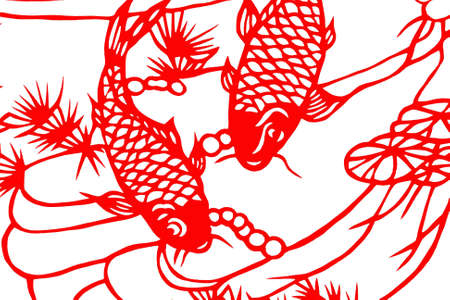 The traditional paper-cut fish on the whiteの写真素材