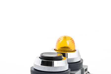 Power button and status indicator light on white backgroundの写真素材