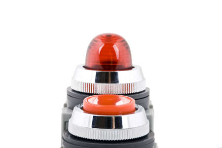 Power button and status indicator light on white backgroundの写真素材