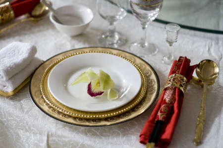 Banquet table setting for wedding in china                               の写真素材