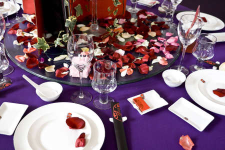 Banquet table setting for wedding in china                               の写真素材